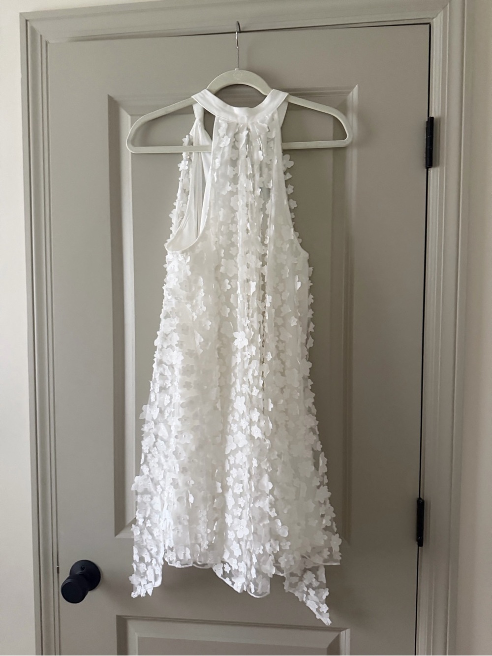 Eva Franco White Floral Appliqué Halter Mini Dress
